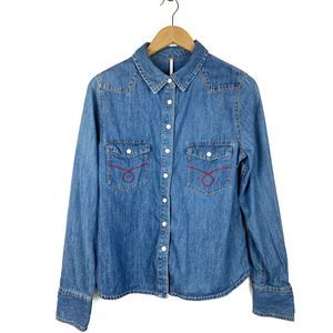 Free People Solid Women's Denim Shirt Medium
